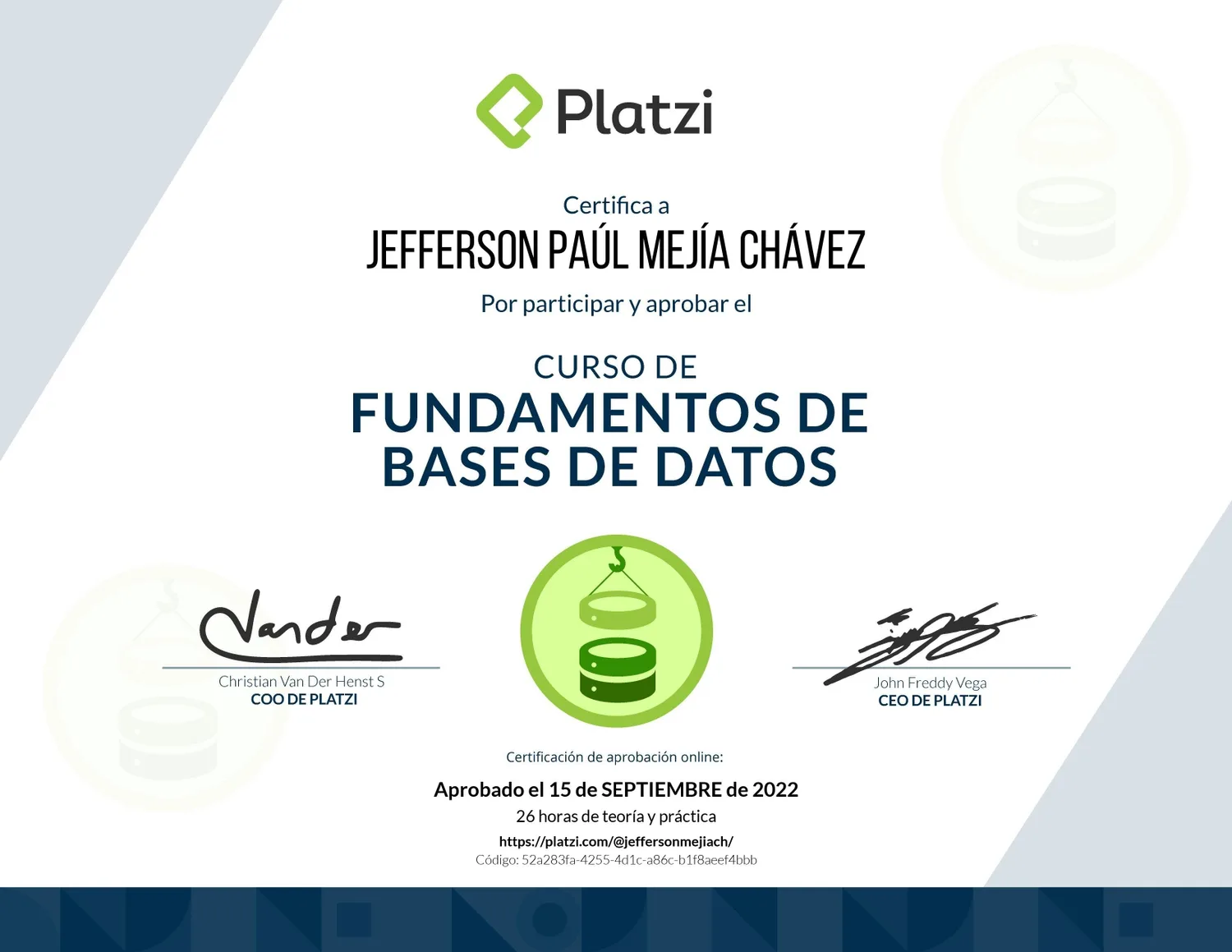 Certificado Fundamentos de bases de datos