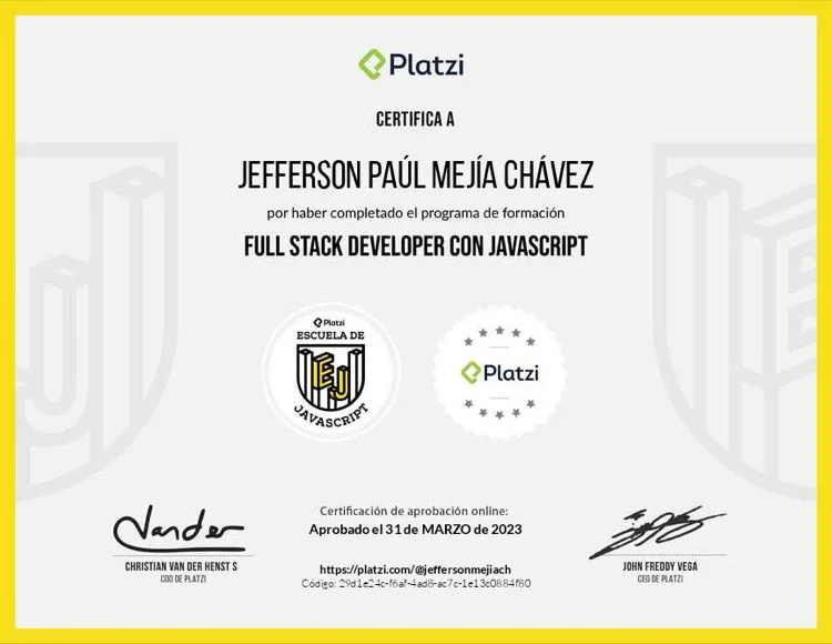Certificado Full Stack Developer con JavaScript