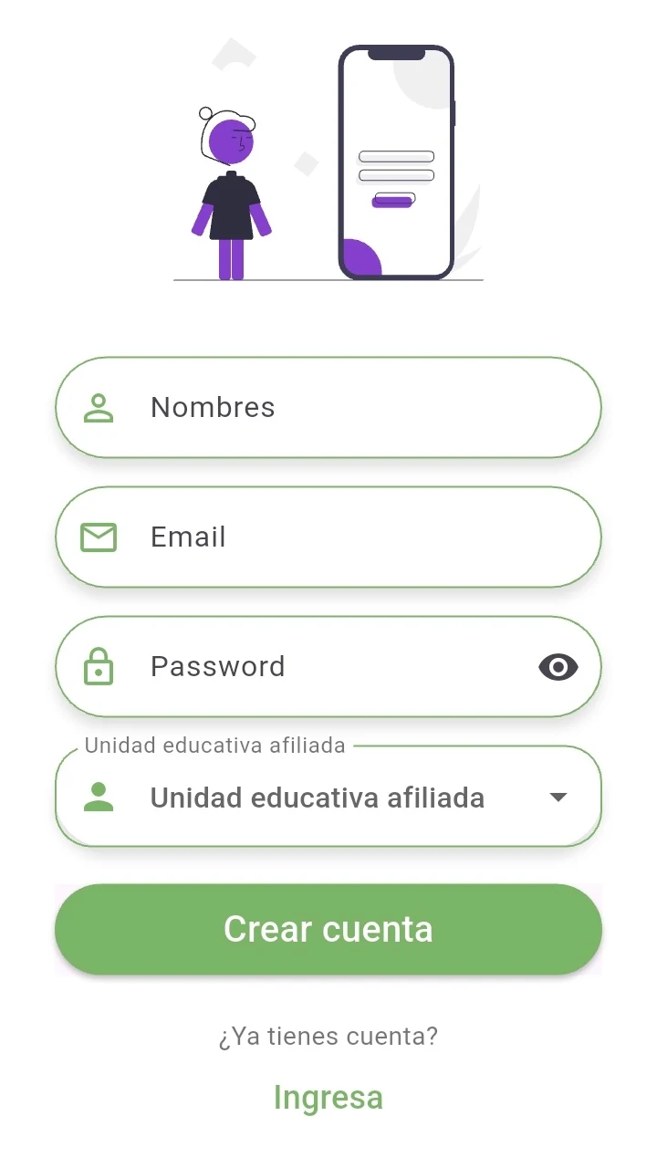 Pantalla de registro de usuario de Scholar Security